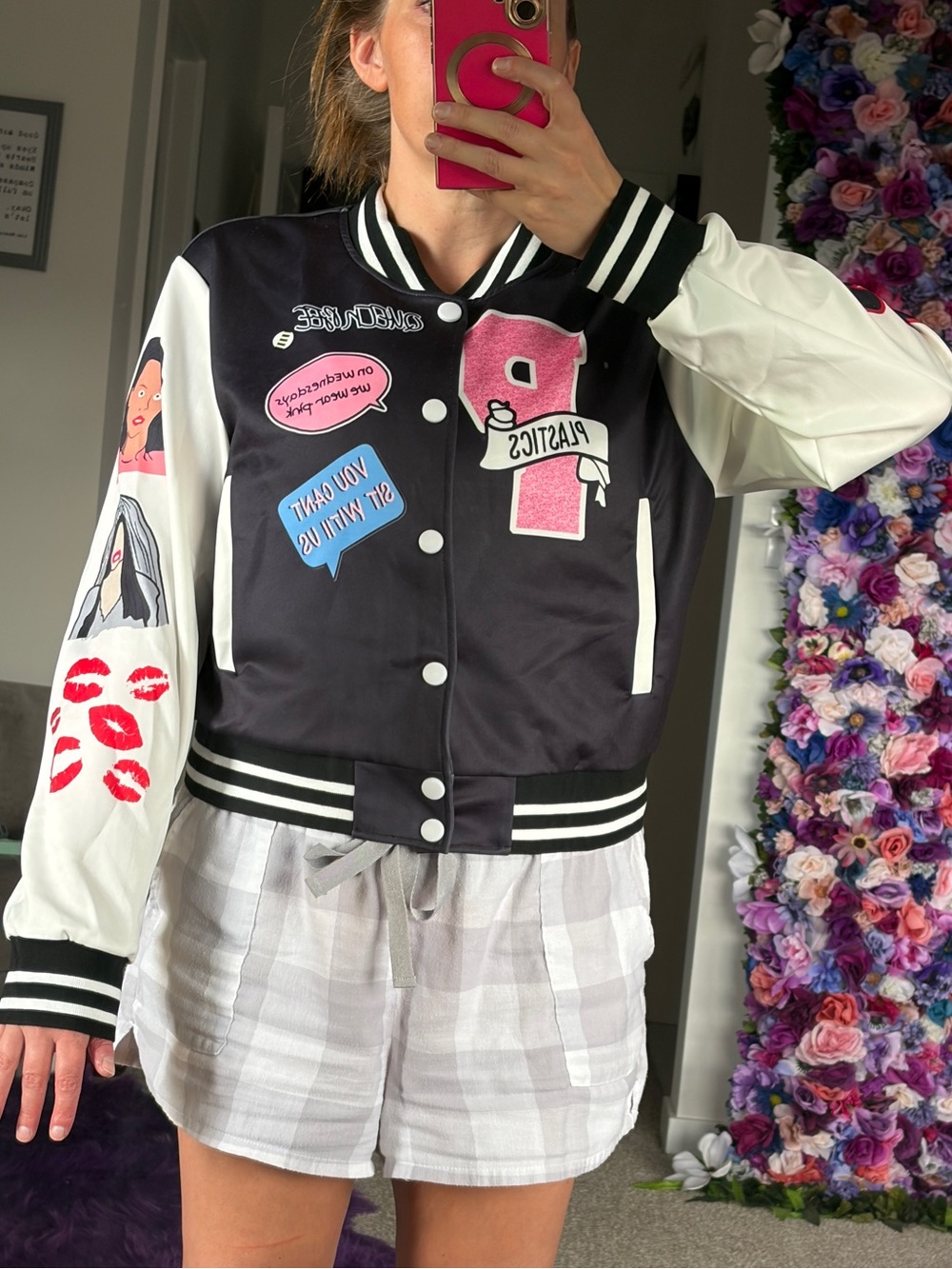 Varsity Patch Bomber Jacket - Black & White
